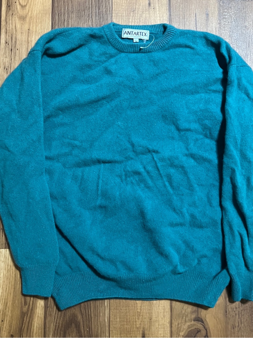 Antartex Pure New Wool Sweater Mens size large Teal Woolmark Knitwear grandpa